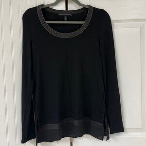 White House Black Market Black Layer Bead Scoop Neck Long Sleeve Flowy Top - XS